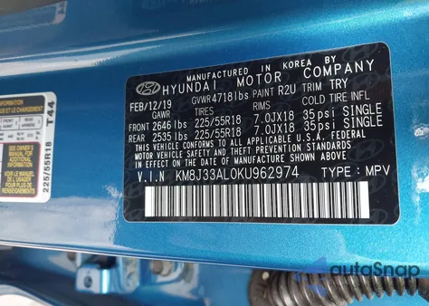 2019 Hyundai Tucson Limited from USA, damaged, VIN KM8J33AL0KU962974